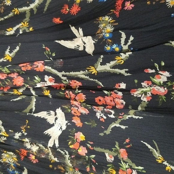 💕THE KOOPLES💕 Blue Bird Print Dress ~ Floral Long Sleeve 100% Silk Crepe Small - Picture 13 of 16